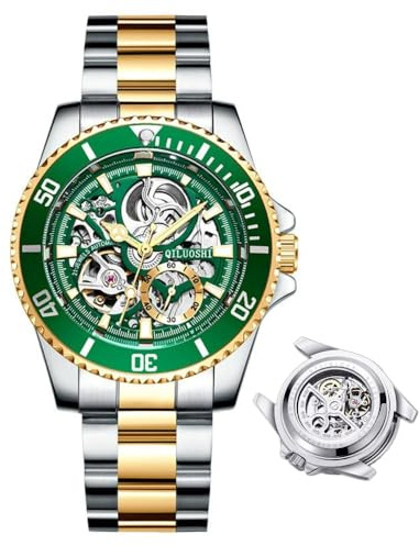 DAXIAOYU herrklocka helautomatisk mekanisk klocka ihåligt mode vattentät student manlig klocka vatten spöke serie Tourbillon klocka, guldgrön, Lyx