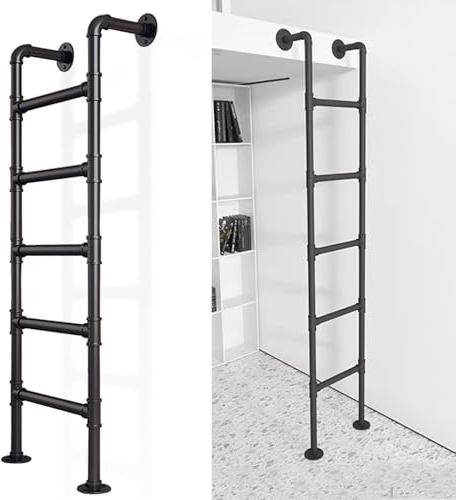 3,3-9,8 Fuß Kellerausstiegsleiter, Hochbettleiter zur Wandmontage, schwarze Metallstahl-Rundrohr-Etagenbettleiter, Kletterleiter für drinnen und draußen, robuste Metallleiter für die Sicherheit zu Hau
