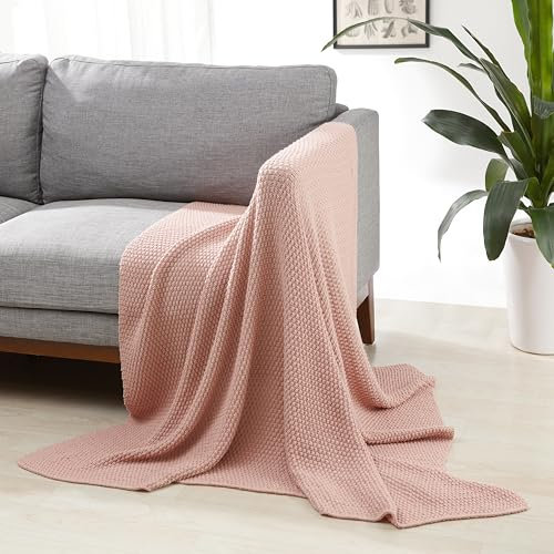 Amazon Basics Room Décor Knitted Throw Blanket, 127 x 152 cm, Dusty Rose