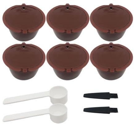 Filtro reutilizable capsulas de cafe recargables en 6pcs + 2 cucharas + 2 cepillos colador de cafe apto para la mayoría de cafeteras (marrón)