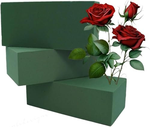 3x Wet Brick Floral Foam block - 23x11x7cm Large Florist foam for fresh flowers, Perfect Sponge flower foam Blocks for Weddings and Funeral Arrangements, Best fo.am bricks for Indoor and Outdoor
