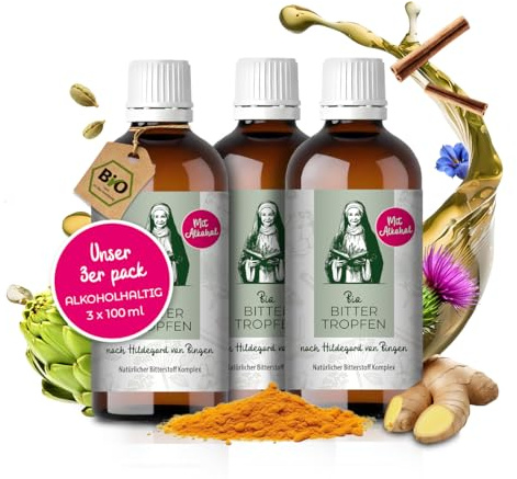 Aura vom Land Bio Premium Bittertropfen nach Hildegard von Bingen 3x100ml Set – Hochdosierte Bitterstoffe Komplex als Tropfen Vegan – 9 Natürliche Bitterkräuter – Bitter Elixier Made in Germany