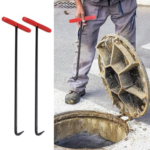 Chiavi di sollevamento per pozzetto, 2 ganci per botola con barra a T, colore rosso, antiscivolo, gancio per porta per tapparelle per esterni, chiavi di sollevamento originali di dimensioni pratiche,