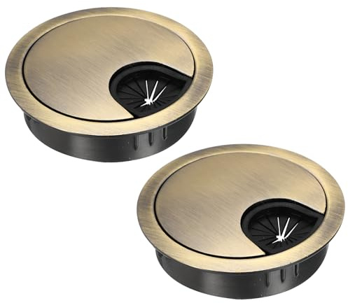 sourcing map 2 Pcs Desk Grommet 2.1 Inch, Zinc Alloy Round Desk Hole Cover Wire Cable Cord Organizer for Home Office Computer Table Cables, 53mm, Light Bronze