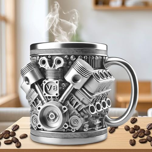 Tasse en acier inoxydable avec moteurs V8, Mug, Mug Isotherme Cafe, Tasse de Café en Moteur de Voiture, Creative 3D Car Moteu-r Design Café Masse Pour Amateurs De Voitur-e Et Ventilateur Voiture
