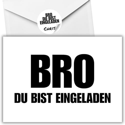 celebr8te 12x lässige Geburtstagseinladungen - BRO DU BIST EINGELADEN - Einladungskarten für Kindergeburtstag Jungen - Teenager Party Einladungskarten +12 Umschläge +12 Sticker