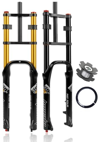 26 Zoll 4.0 Reifen Fatbike-Gabel, Federweg 190 mm, Mountainbike-Federgabel, 1-1/8 Zoll, gerade E-Bike-Luftgabel, Dämpfungseinstellung, Doppelbrücken-Vorderradgabel, 9 x 135 mm QR, manuelle Sperrscheib