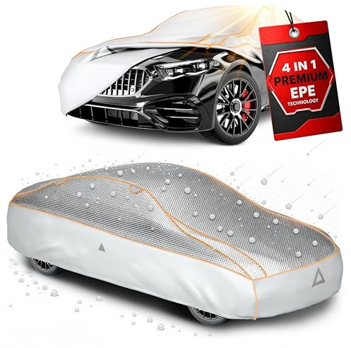 WALSER Premium Housse Anti-Grele & Chaleur Voiture, Protection EPE Sun Protect - Reduit la Temperature Interieure, Bache Auto 100% Etanche, Garage Toutes Saisons Taille 2