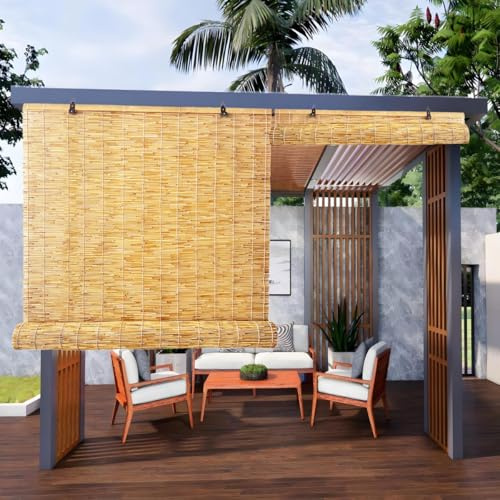 Innen Küche Bambusrollos Jalousien Seitenzugrollo Vorhang 45-150cm Breit Sichtschutz Bambus Rollo Mit Lifter Natur Raffrollo Handgewebte Für Garten Terrasse Balkon(75x180cm)
