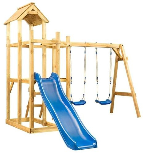 Torre da gioco in legno di pino impregnato, 285 x 305 x 226,5 cm, giocattolo durevole per attività all'aperto, ideale per giardino e cortile, sicuro e resistente alle intemperie