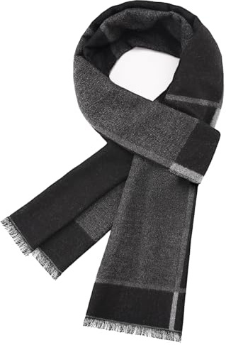 heekpek Schal Herren Winter Warm Lang Herrenschal Männer Plaid Tartan Scarf, 180cm×30cm, Schwarz+Grau