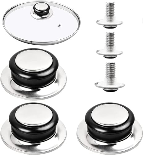 3Pcs Pot Lid Knobs, Universal Heat-Resistant Pot Lid Cover Knob Handle, Stainless Steel&Bakelite Pan Lids Button, Replacement Lid Knob for Home Kitchen Cookware Lids (3)
