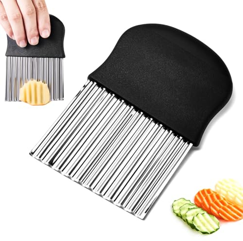 Segaixlj Large Crinkle Cutter, Stainless Steel Potato Slicer French Fries for Kitchen Veggies, Wavy Cutter Slicing Assistant Tool - Dishwasher Safe