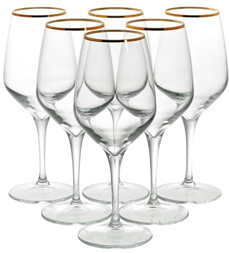 Queensway Home & Dining Gold Rim Wine Glasses & Champagne Flutes Set - Luxury Long-Stem Glassware for Red, White & Sparkling Wine - Elegant Goblet Collection for Weddings, Parties & Home Entertaining
