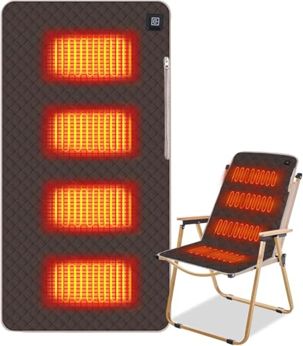 Elektrisch Beheizbare Heizkissen Wärmekissen,Beheiztes Sitzkissen, 45 x 90 cm Ultraweich Heizkissen für Campingstühle mit 3 Heizstufen, Tragebar USB 5V Heizsitzkissen für Stadion, Camping (Braun)