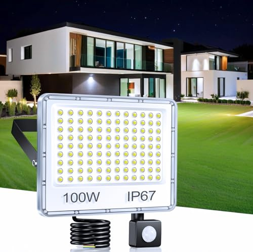 TASINUO LED Strahler mit Bewegungsmelder Außen 100W 10000LM Außenlampe, 1PC | LED Scheinwerfer mit Bewegungsmelder IP67 Wasserdichte, Außenleuchte mit Bewegungsmelder 6500K für Lager Garten Garage Keller