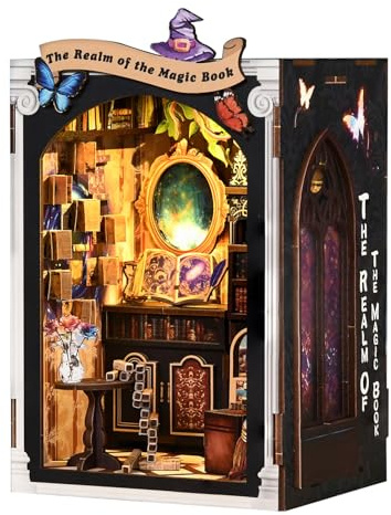 KERNOWO Book Nook Kit, DIY 3D Wooden Puzzles for Adults, Teens and Beginners, Miniature Tiny House Kit for Bookshelf Decor, Bookish Gift for Family, Friends, Book Lovers (Magic Book)