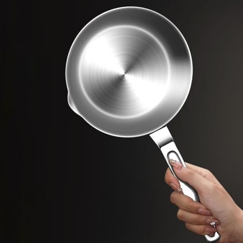 TDCuizent Mini Egg Pan 316 Stainless Steel Omelet Skillet with Spout Small Frying Pan for Single Serving Butter Melting Sauce Pan Compatible Gas Induction Cooktop(S)