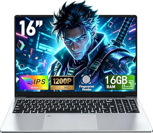 CHIFUYOU Gaming Laptop Computer, Notebook 16 Inch 16GB RAM 512GB SSD, N95 Processor (up to 3.4 Ghz), FHD 1920 x 1200 Display, Fingerprint Unlocking, USB 3.0, 6000mAh Battery