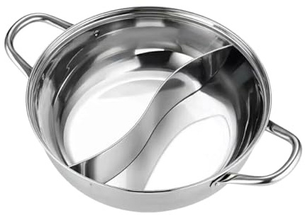 Gralara Hotpot Pot Chinois Casserole Double Saveur Inox avec Séparateur Conception Mandarin Duck Compatible Induction et Facile à Nettoyer Adaptée pour, 36cm