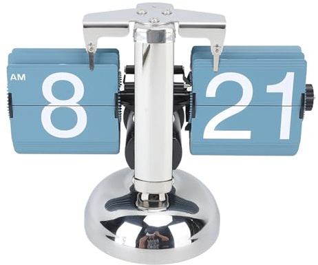 OEBUAFI Digital Flip Down Clock, Retro Flip Desk Clock Mechanical Vintage Auto with Internal Gear Operated 304 Stainless Steel for Home Livingroom (Blue)