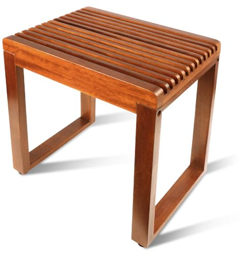 RUIERS 15.7” Teak Shower Bench, 500lbs Heavy Duty Wood Shower Stool, Waterproof Bathroom Seat for Shaving Legs, Fully Assembled Solid Teak Stool for Inside Shower, Spa, Small Space & Sauna
