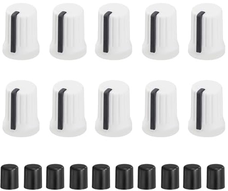 QUARKZMAN Potentiometer Drehknöpfe D-Welle Ersatz Gummipotentiometer 10Stk | Regler Drehknopf Ersatz Druckstangenkappe Für DJ Controller Mischpult Encoder Lautsprecher (Weiß Schwarz)