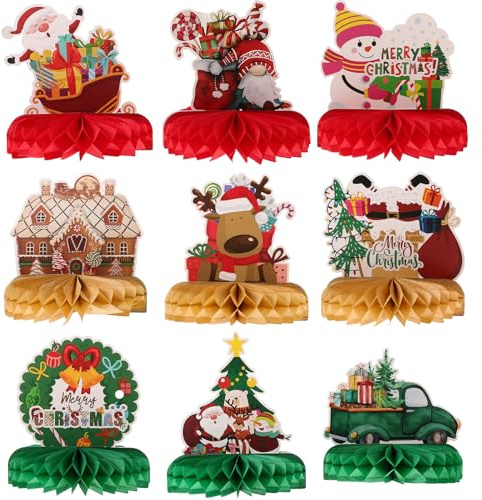 OSALADI Décorations de Table de Noël en Nid D’Abeille en Papier 9 Pièces Boules Alvéolées Colorées Centre de Table Festif pour Fête et Décoration Intérieure Accessoires Décoratifs de