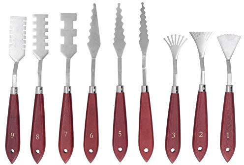 9Pcs Palette Knife Set, Wooden Handle Oil Painting Tools, Stainless Steel Art Spatula Mixing Scraper with Flexible Blade for Acrylic Oil Painting, Perfect for Artists and Beginners
