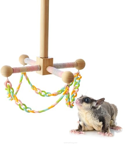Balançoire Cage - Jouet Balançoire En Bois Pour Petits Animaux | Jouet D'escalade En Bois Convient Pour Chinchilla | Hamster Gerbillo Furet Conuro Hérisson Chinchilla Perruche Calopsitta