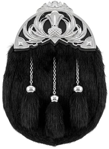 Kilt Sporran para hombre, vestido completo tradicional de piel Sporrans, cantle y borlas de metal, cuero negro, accesorio escocés para bodas y vestidos de las tierras altas, gris, 10 Inch X 7 Inch