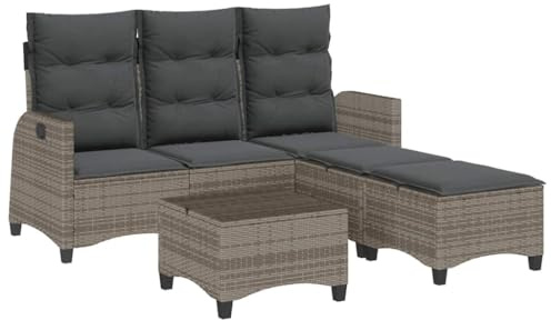 Hothingwell Gartensofa, Ecksofa, L, 3-teilig, Grau, Kunstharz, geflochten | Verstellbare Rückenlehne, abnehmbares Kissen, Stahl, Pulver, für Terrasse und Patio