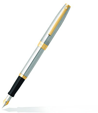 Sheaffer Sagaris Medium Nib Gold Trim Fountain Pen - Brushed Chrome