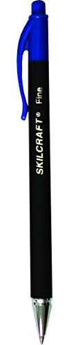 Skilcraft 7520-01-352-7310 Rubberized Retractable Fine Ball Point Pen (Pack of 12), Blue Ink