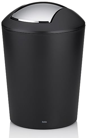 kela Kosmetikeimer schwarz 1,7l, Minimülleimer Badezimmer mit Schwingdeckel, Kunststoff, MARTA, kleiner Tischmülleimer schwarz matt