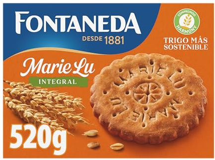 Fontaneda Galletas MarieLu Integral, 65% de Cereales, 520g | Galletas MarieLu Integral elaboradas con cereales y ricas en fibra, ideales para desayunos, meriendas y recetas caseras