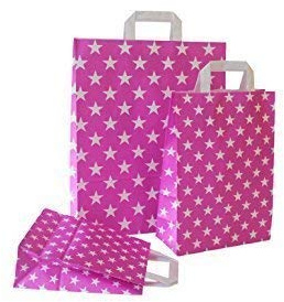 PGV Papiertragetaschen mit Flachhenkel Sterne PINK (22 +10 x 31 cm, 25 Stück)