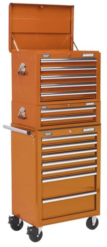 Sealey APSTACKTO 14 Drawer Topchest, Mid-Box & Rollcab Combination with Ball Bearing Slides - Orange