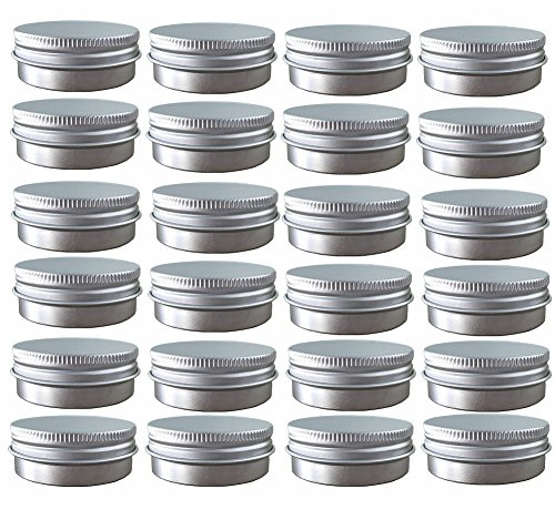 Screw Top Round Aluminum Tin Cans, Metal Tin Storage Jar Containers with Screw Cap for Lip Balm, Cosmetic, Candles, Salve, Make Up, Eye Shadow, Powder, Tea 24 Pack (1 Oz/30ml)