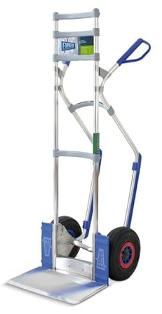 Vollmontierte EXPRESSO Alu Profi- Sackkarre AE2011021 zum Transport von Zwei Getränkestapeln nebeneinander / 250kg / Luftreifen, schwarz/Schaufel L 23 x B 43 cm