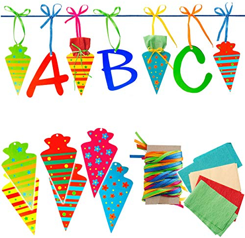 alles-meine.de GmbH 3 Stück 2,20 m - XL Girlande/Wimpel - Bastelset - Schule & Schultüte - Schulanfang - ABC - Schuleinführung/Kindergeburstag - zum Basteln Schule - Ki..