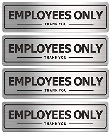 Employees Only Sign, Metal Self-Adhesive Signs for Business Door Wall, Aluminum Durable Signboard for Office Store Restroom (4 Pack, 7×2 inches)