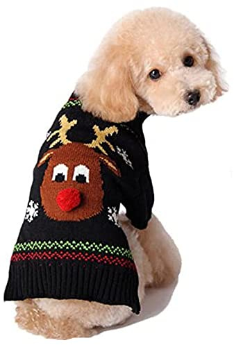 ABRRLO Hunde Kostüme Hundebekleidung Baumwolle Pullover feiern Weihnachten-Tag Winter Mantel Strickpullover Haustier Hund Pullover Haustier Kostüm Fashion Urlaub Party Geschenk (L, KitzE)
