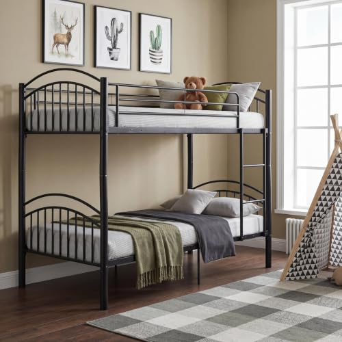 Panana 3FT Single Metal Bunk Bed Frame with Safety Guardrail 2-Storey Bed Bedroom Dorm Apartment Furniture for Adults Teenagers Children (Black)