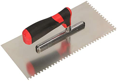 KOTARBAU® Edelstahl Glättkelle mit Zahnung 4x4 mm Zahnkelle zum Verlegen von Fliesen Glättscheibe Traufel Edelstahlkelle mit Softgriff unentbehrlich beim Fliesen 270 x 130 mm