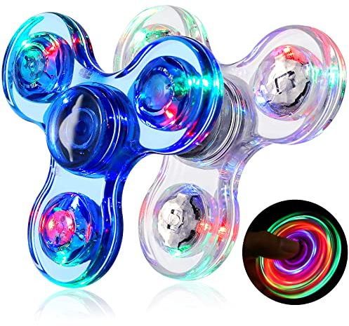 Gigilli Fidget Spinner 2 Pack, LED Light Kristalle Fidget Spinner Spielzeug Finger Toy Party Favors für Kinder, Stressabbau Anti Angst Sensorisches Spielzeug, Weiß & Blau