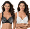 Curve Muse Reggiseno in Pizzo con Ferretto Sfoderato Taglie Forti con Spallacci Imbottiti-Confezione da 2-Nero,Bianca-4F-V2