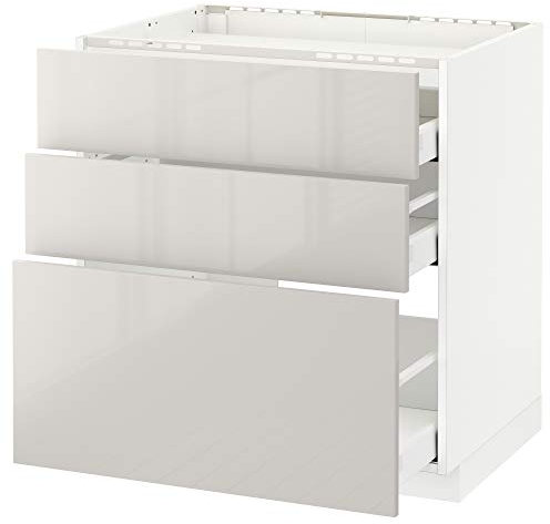 Table de cuisson METOD/MAXIMERA - 3 façades - 3 tiroirs - 80 x 61,8 x 88 cm - Blanc/gris clair