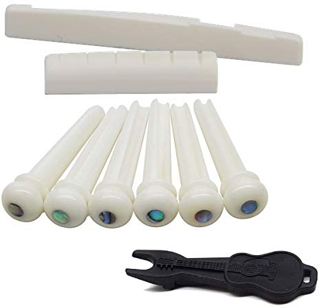 Alnicov Natural Bone Gitarren-Zubehör-Set (Bone Nut & Sattel, 6 Bridge Pins, Pins Puller) für 6-Saiten-Akustikgitarre