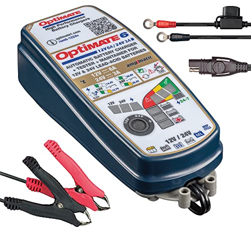 OptiMate TecMate 6 12V/24V, TM380, Gold Serie: 8-stufiges gekapseltes batterieschonendes 12V 6A / 24V 3A Lade- & Wartungsgerät
